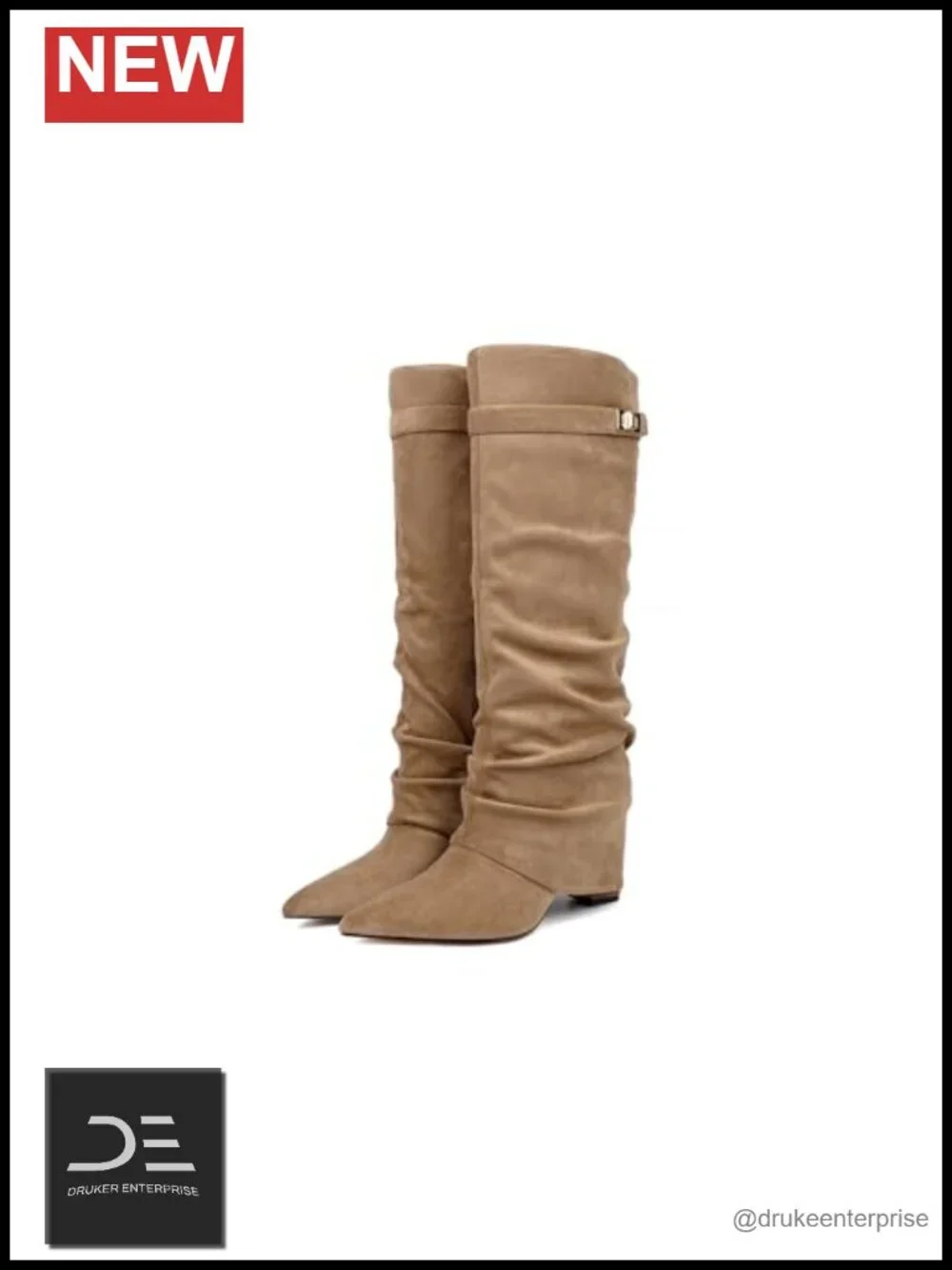 Faux Leather Fold Over Knee High Boots Pointed Toe High Heel Pull-On